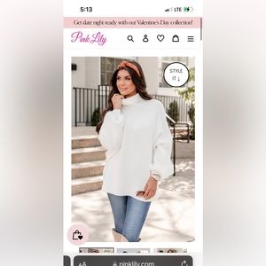 NWOT Pink Lily Turtleneck Ribbed Sweater